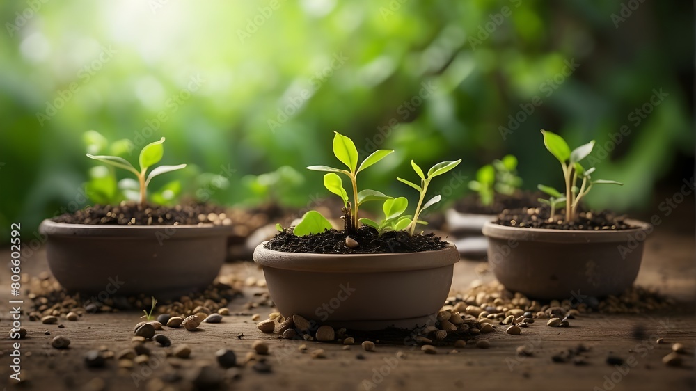 Office business growth success concept: small plants that are seeded and grown. Office business growth success concept: small plants that are seeded and grown.