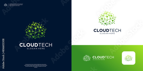 Cloud tech connection symbol database storage server network logo design.