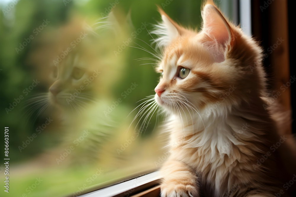 Cute kitten sitting outdoors staring at camera with playful eyes Cute kitten sitting outdoors staring at camera with playful eyes