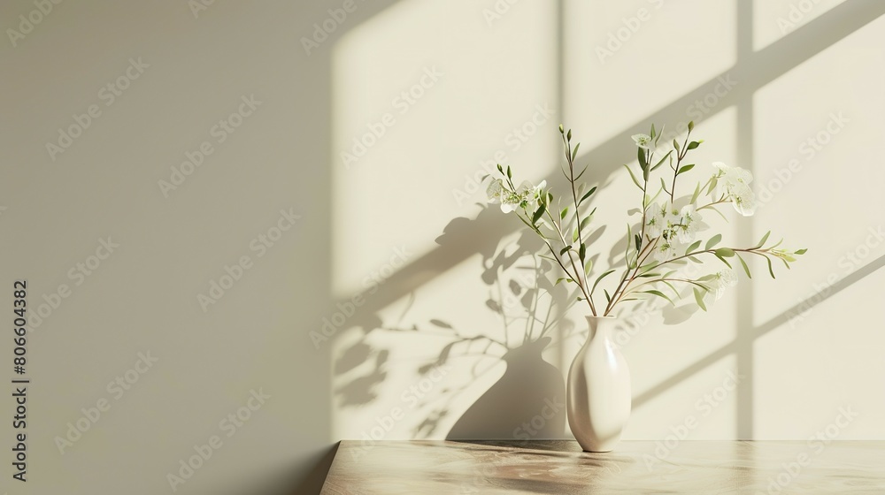 A Vase of Flowers Adorns a Scandinavian Minimalist Table, Adding a Breath of Freshness A Vase of Flowers Adorns a Scandinavian Minimalist Table, Adding a Breath of Freshness