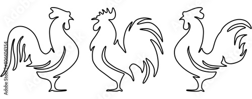 Chicken linear icons set  Hen and rooster Customizable thin line symbols logo set