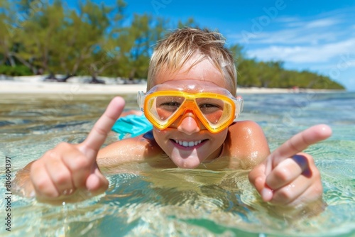 Young Boy Joyfully Diving Into Clear Blue Water - Summer Fun, Aquatic Sports, Holiday Activity © melhak