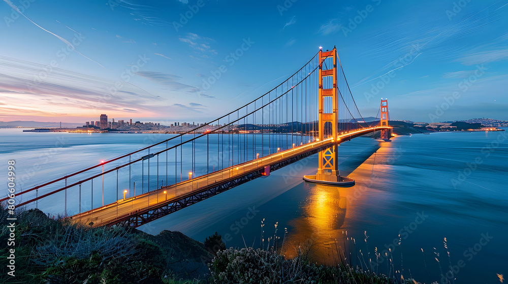 Landmark famous in San Francisco of the Golden Gate Bridge in California USA .Concept travel and world attractions