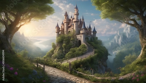 Whimsical Fairytale Castle Nestled In A Lush Enc Upscaled 3