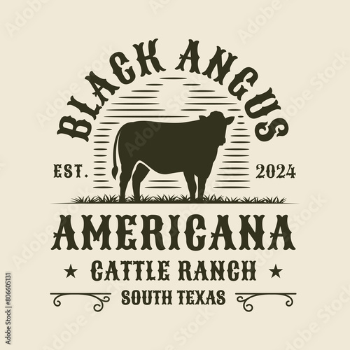 Black Angus Cow Bull Livestock Cattle Ranch Western Badge Logo