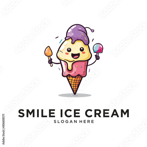 smile ice cream logo design vector