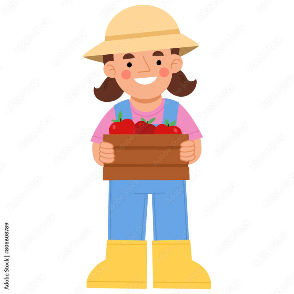 Woman farmer harvesting vector illustration