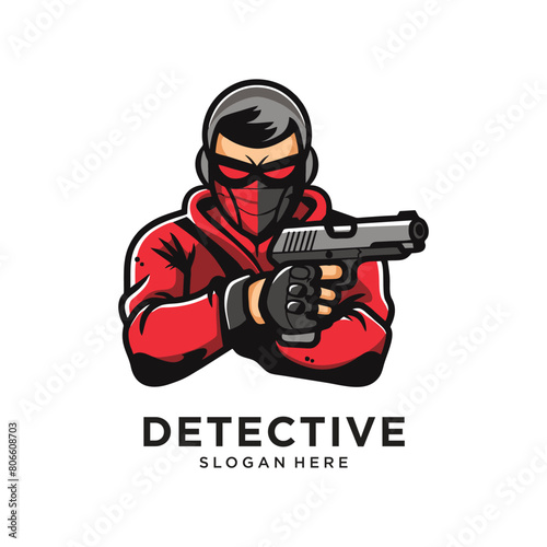 police with gun logo design vector illustration