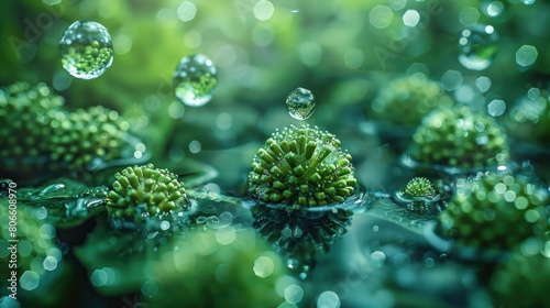 A close up of green plants with water droplets on them