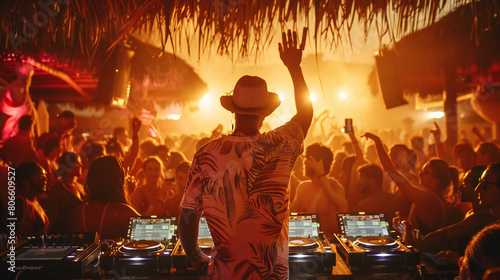 dj set at the beach party on sunset