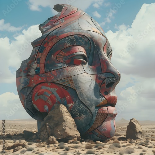 a giant face on desert landscpape photo