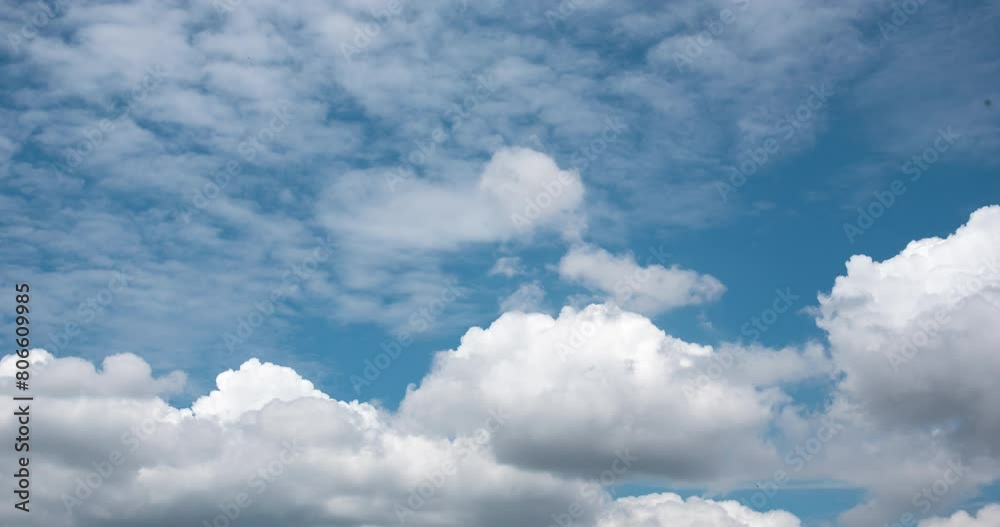 Timelapse Blue sky fluffy white clouds on summer season bright clear skyline with beautiful cloudscape. Timelapse Panorama blue sky clouds heaven on daylight with copy space. Cloudscape sunny day. Timelapse Blue sky fluffy white clouds on summer season bright clear skyline with beautiful cloudscape. Timelapse Panorama blue sky clouds heaven on daylight with copy space. Cloudscape sunny day.