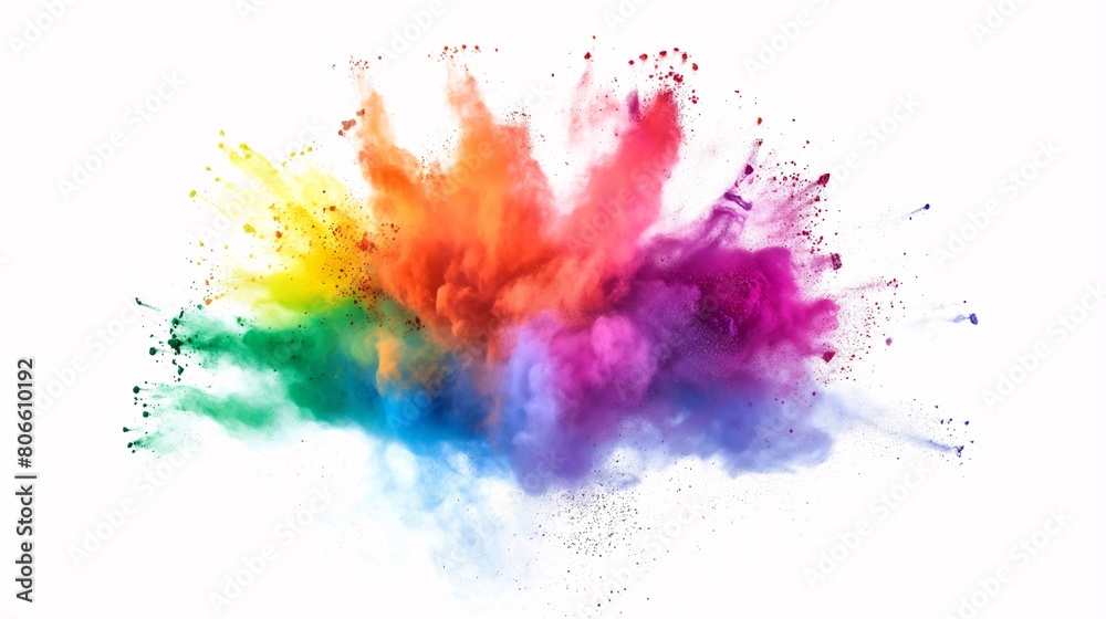 colorful rainbow holi paint color powder explosion on isolated white background
