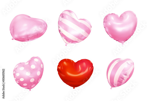 Wallpaper Mural A set of heart-shaped balloons in different angles and patterns, including pink, red Torontodigital.ca