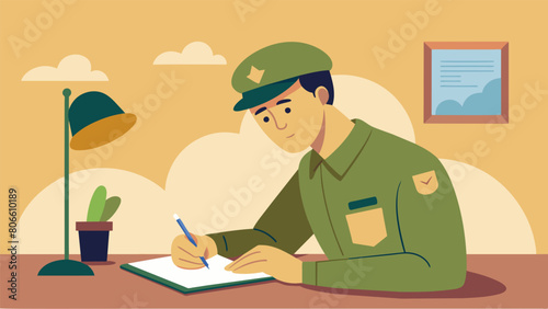 A soldier writing heartfelt letters to their friends back home offering comfort and support while serving overseas..