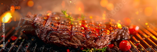 juicy grilled steak, transition to clean color gradient background