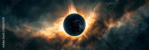 total solar eclipse from space, cosmic background photo