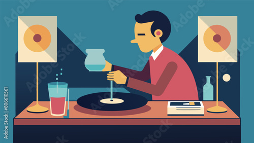 The clinking of glasses and chatter died down as a solo performance took the stage with the sound of the needle gently gliding over the vinyl adding Vector illustration