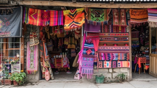 Vibrant South American market textiles and crafts showcase © Khalif