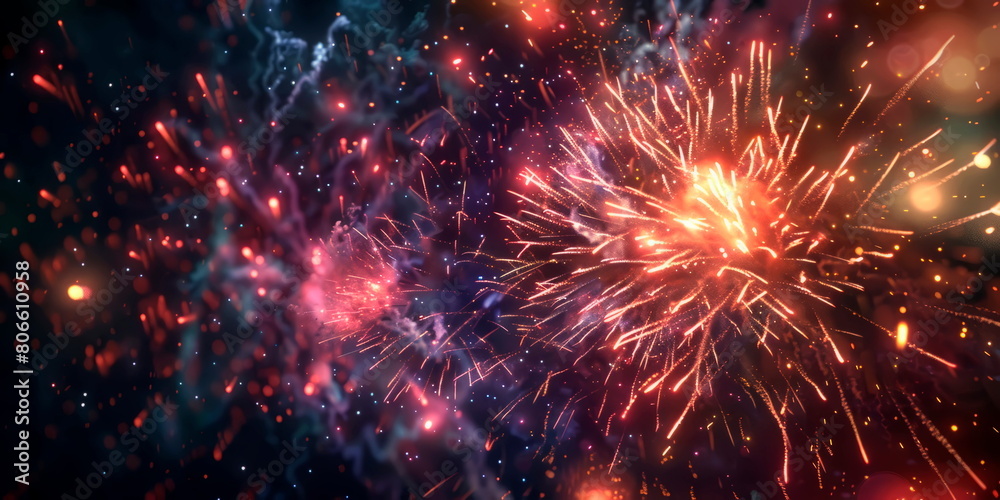 Fototapeta premium fireworks exploding in the night sky, celebrating the joy and festivity of Eid-al-Adha.