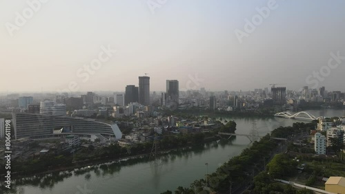 Drone View of Dhaka City. Dhaka Cityscape. Hatirjheel lake front of Dhaka, Bangladesh photo