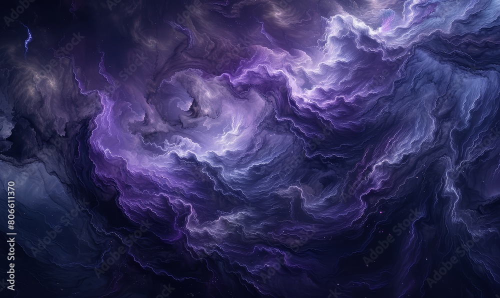 Obraz premium Fluid abstract visuals in a dark palette, with subtle movements of charcoal, deep purple, and dark blue, evoking the feeling of night skies and shadowy waters