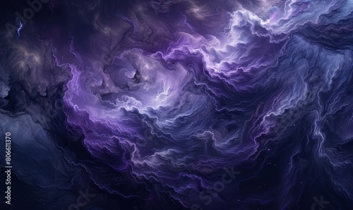 Fluid abstract visuals in a dark palette, with subtle movements of charcoal, deep purple, and dark blue, evoking the feeling of night skies and shadowy waters