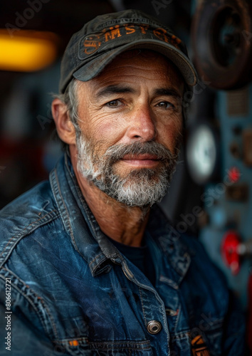 Portrait of successful male factory worker, technician. Blue-collar worker, employee. Success, goals, achievement, team.