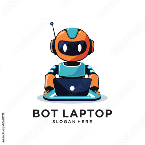 robot laptop logo design vector illustration