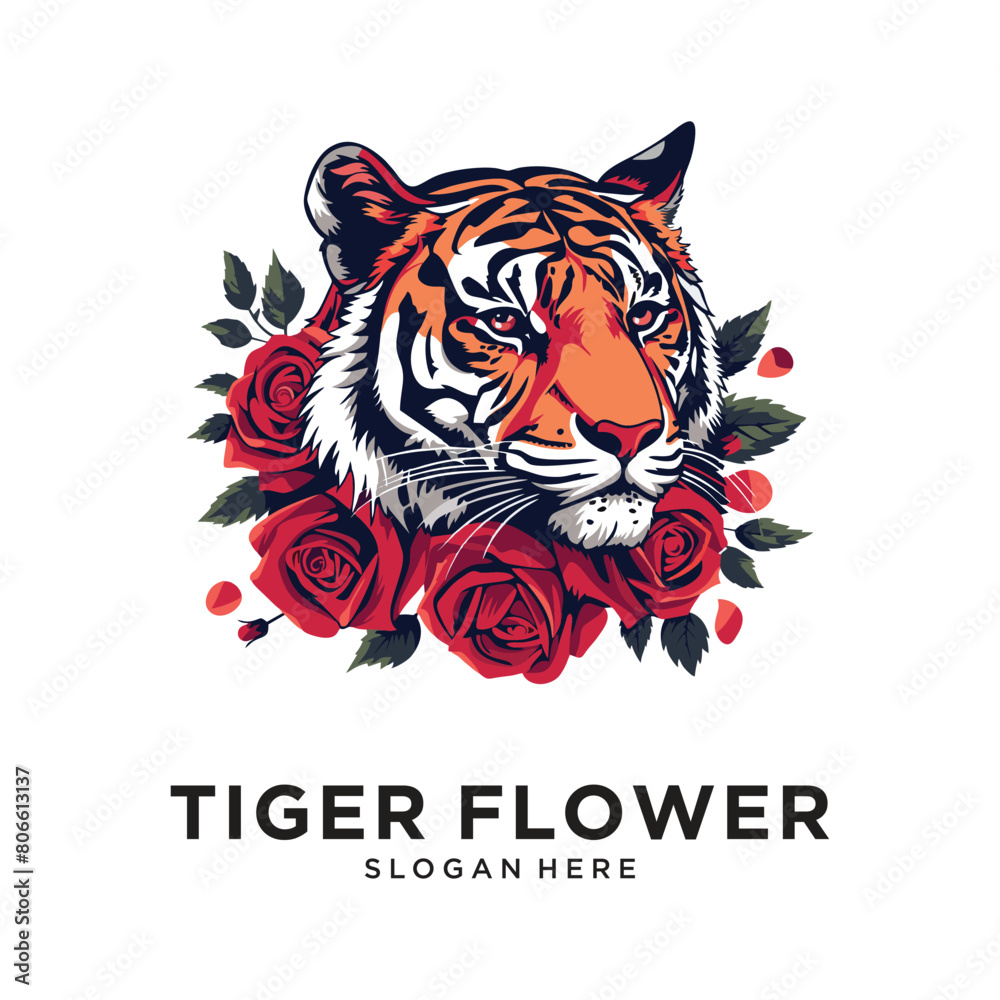 Fototapeta premium tiger flower rose logo design vector illustration