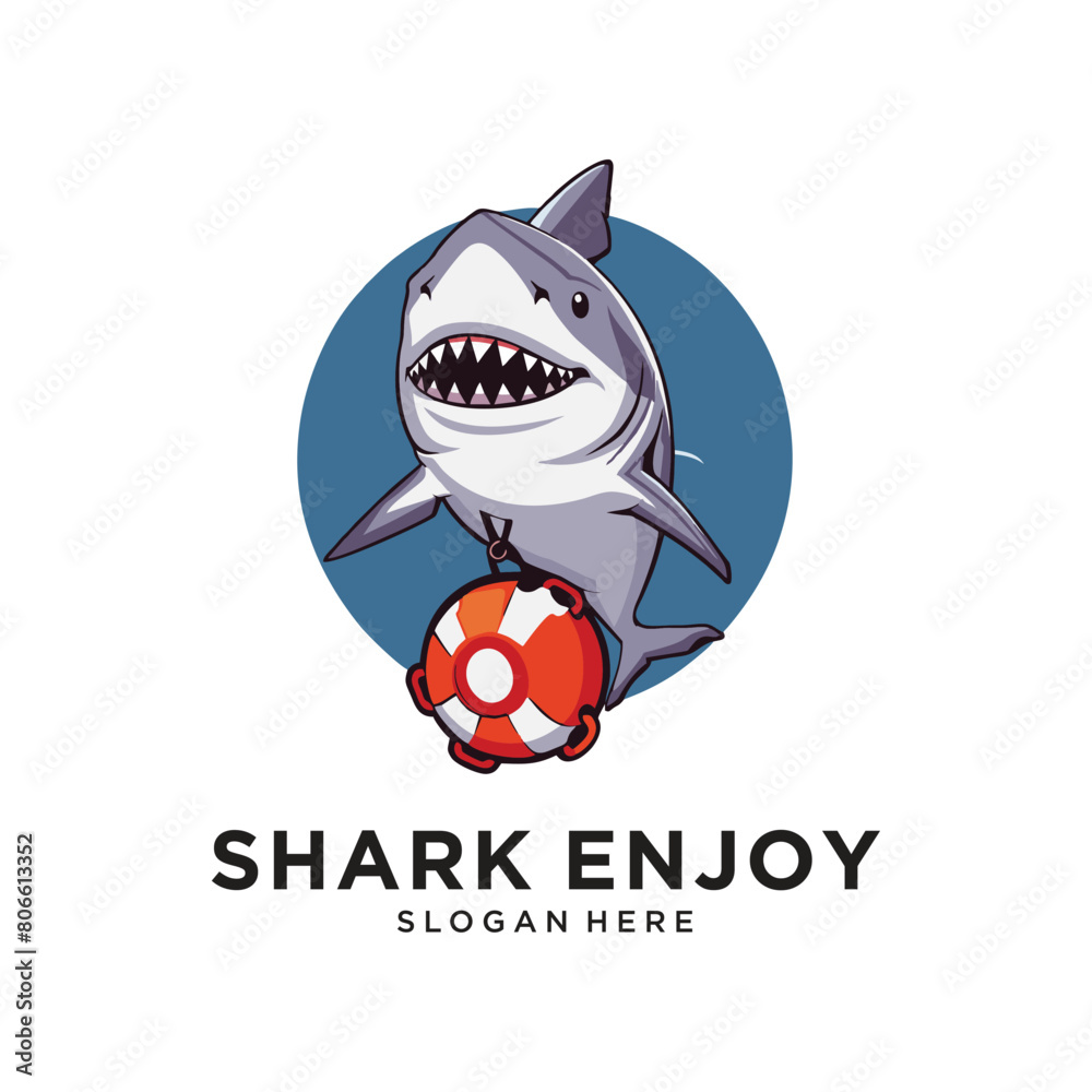 Fototapeta premium shark enjoy in beach logo design vector illustration