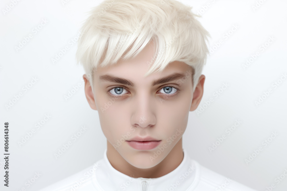Beautiful Young Man with Striking Blue Eyes and Platinum Blond Hair Beautiful Young Man with Striking Blue Eyes and Platinum Blond Hair