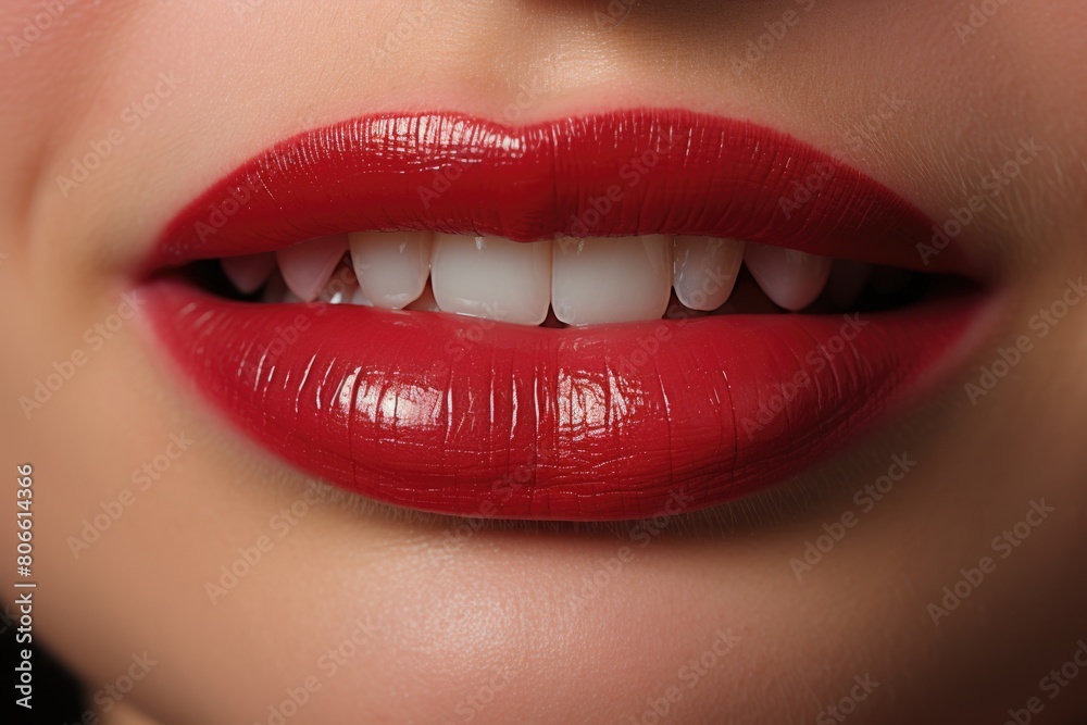 Obraz premium Close-up of Red Lips and White Teeth Smiling