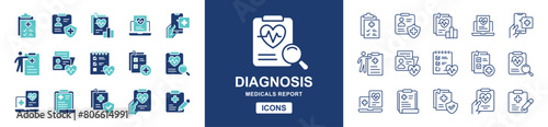 medical health diagnosis report icon vector set medical check-up analysis hospital record information clipboard signs illustration