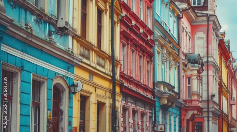Obraz premium Colorful European urban street with historical architecture.