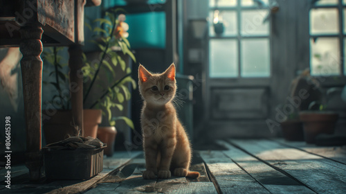 a kitten in an old house