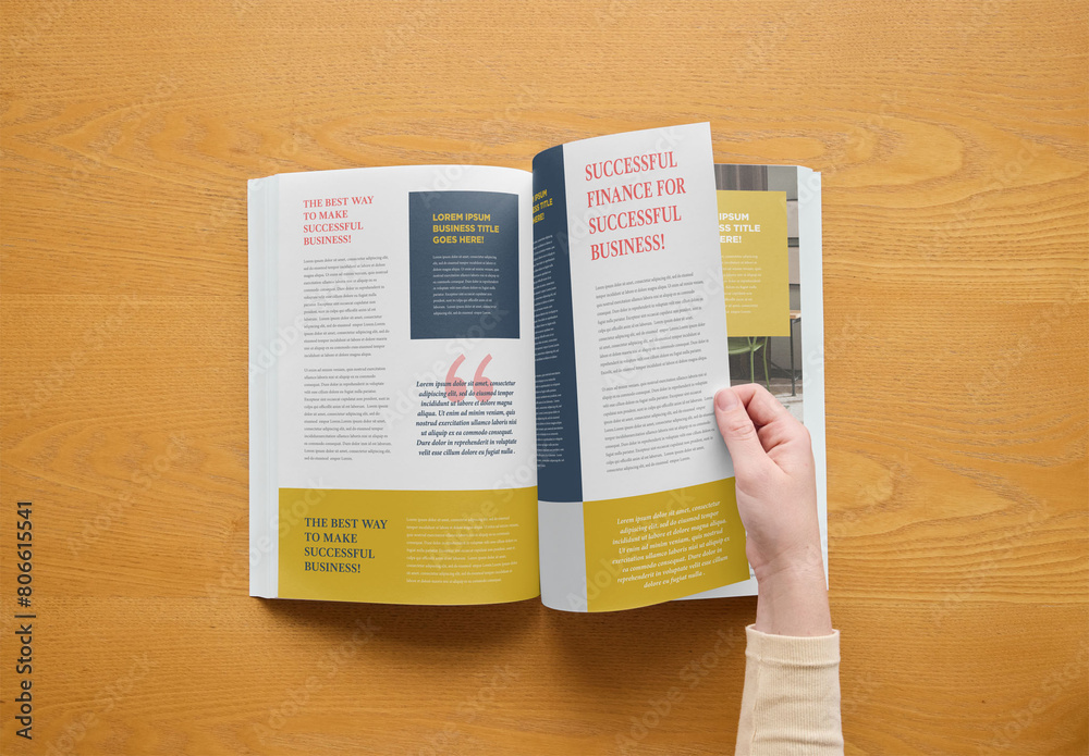 Mockup of person turning page of customized A4 magazine Stock Template ...