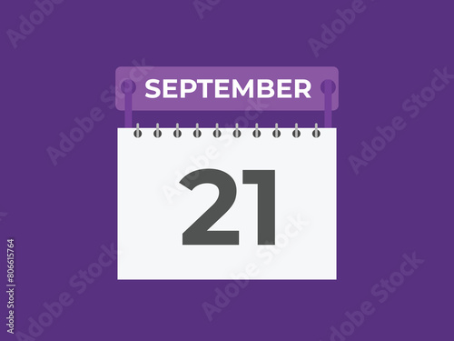 September  21 calendar reminder. 21 September  daily calendar icon template. Calendar 21 September  icon Design template. Vector illustration
