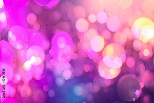Colorful defocused particles bokeh with a blurred depth of field. Multi-colored bokeh moving floating particle animation. Seamless Loop.