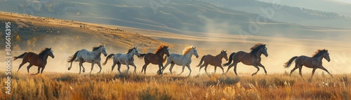 Crest of wild horses, thundering across the plains, an anthem to the raw beauty of nature photo