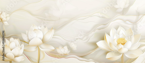 white beige minamlism luxury lotus pattern golden line banner background