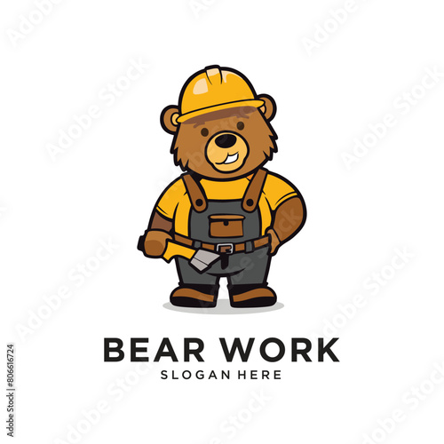 bear working construction logo design vector illustration