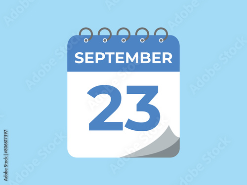 September  23 calendar reminder. 23 September  daily calendar icon template. Calendar 23 September  icon Design template. Vector illustration
