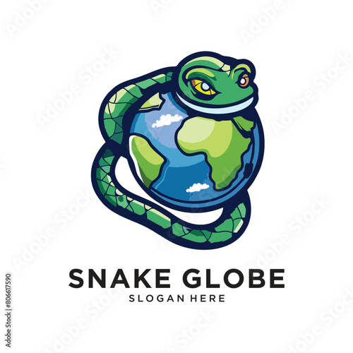 snake with globe logo design vector
