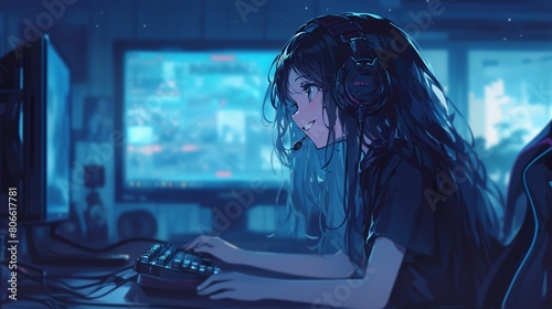 パソコンでゲームをする少女25
