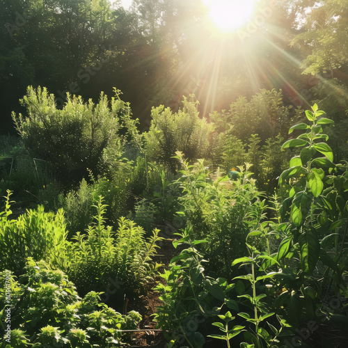 Delight in the sight of a lush herb garden under the bright sun  made even more captivating by AI generative illumination.