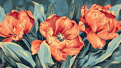 Colorful tulip bouquet poster background