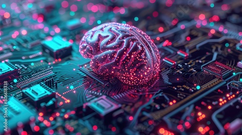A colorful brain living on electronics, CPU, high technology, Artificial intelligence