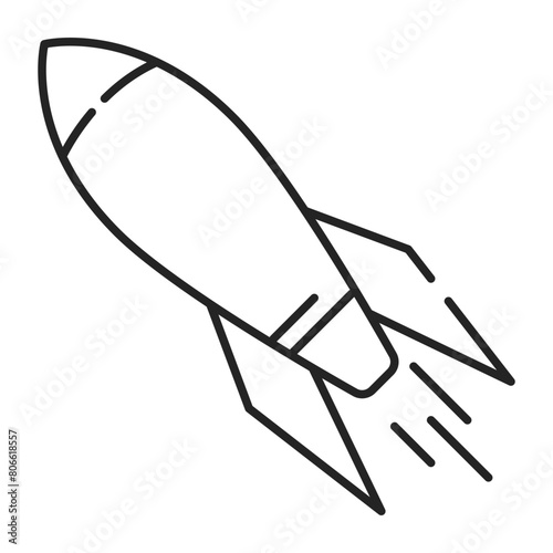 Rocket line icon vector isolated. Military concept, powerful and destructive weapon. Nuclear rocket.