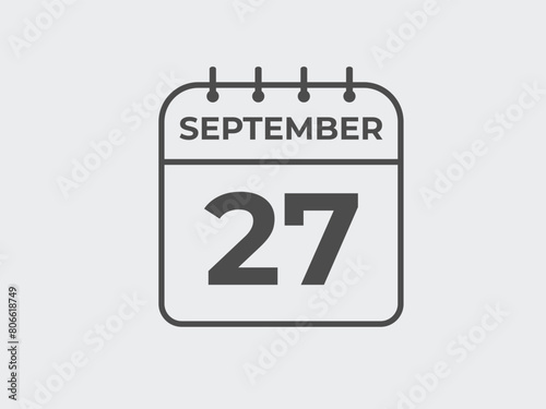 September  27 calendar reminder. 27 September  daily calendar icon template. Calendar 27 September  icon Design template. Vector illustration
